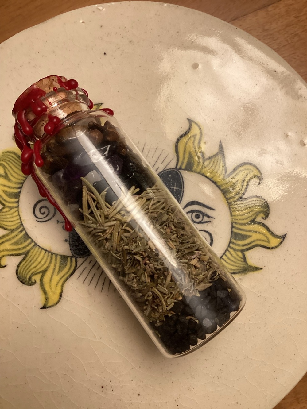 Protection intention spell jar black salt clove obsidian amethyst herb lavender
